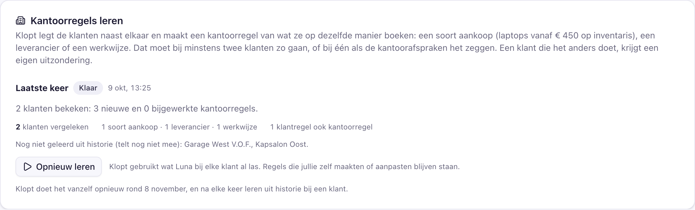 De kaart Kantoorregels leren na een afgeronde ronde